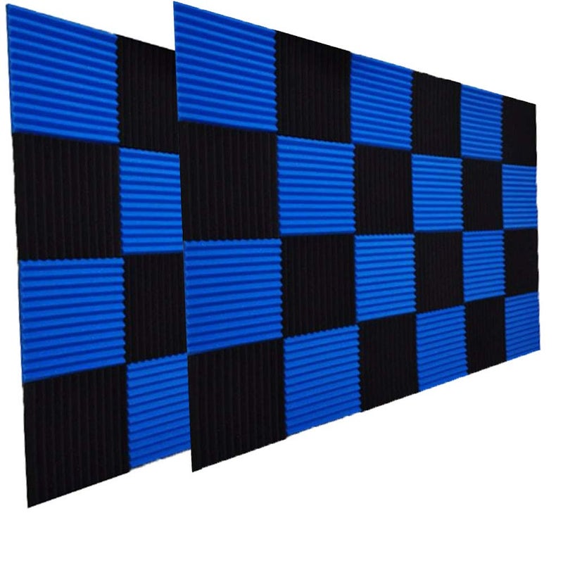 Burdurry 50 Pack Acoustic Panels Soundproof Studio Foam for Walls Sound Absorbing Panels Sound Insulation Panels Wedge for Home Studio Ceiling, 1" X 12" X 12" (Black&Blue) - Image 2